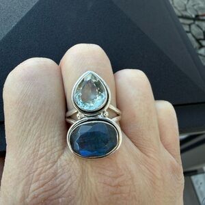 Labradorite and prasiolite sterling silver Ring size 9 statement Ring handmade